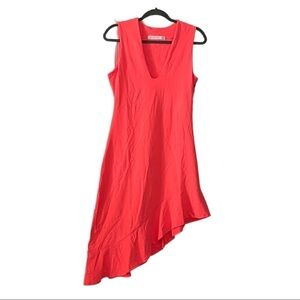 Sleeveless Asymmetrical dress in firey coral